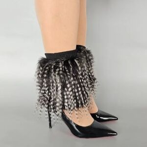 Elegant Black and Gray Faux Fur Leg Warmers